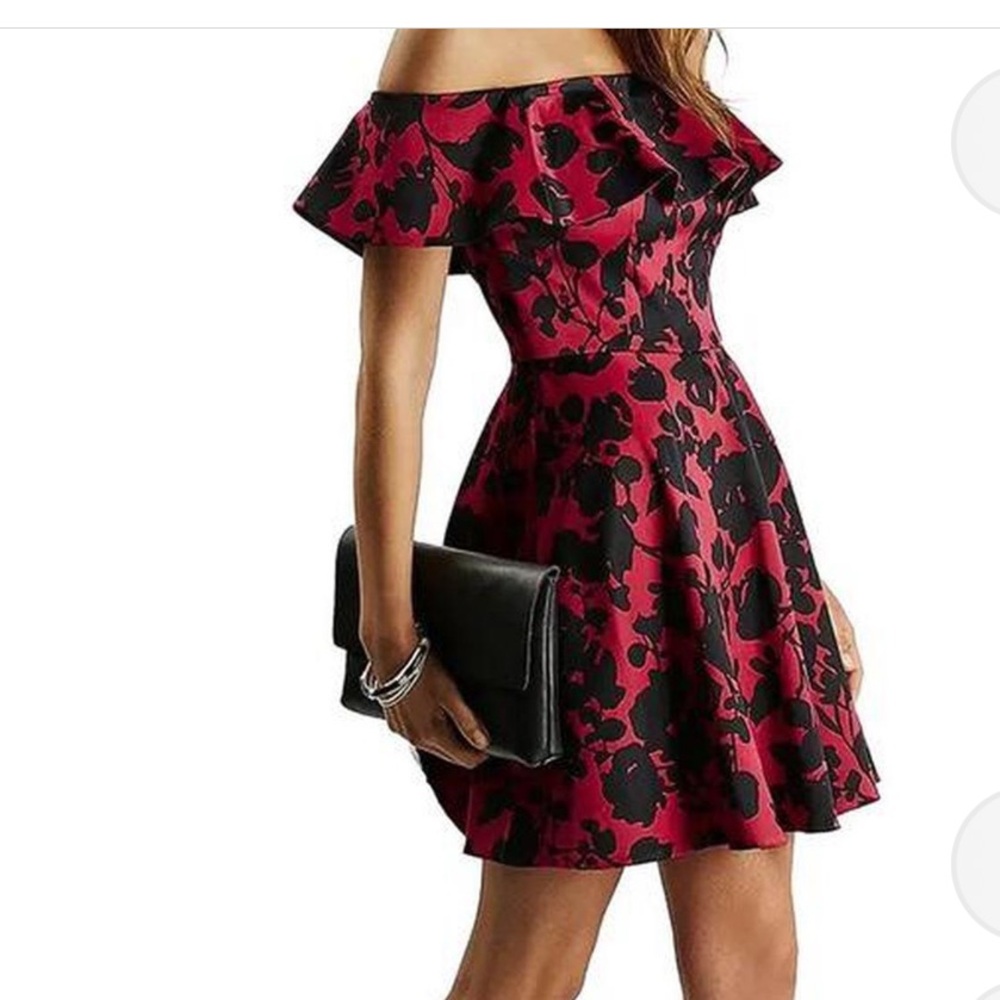 Top Shop Red and Black Floral Dress Nordstrom 6